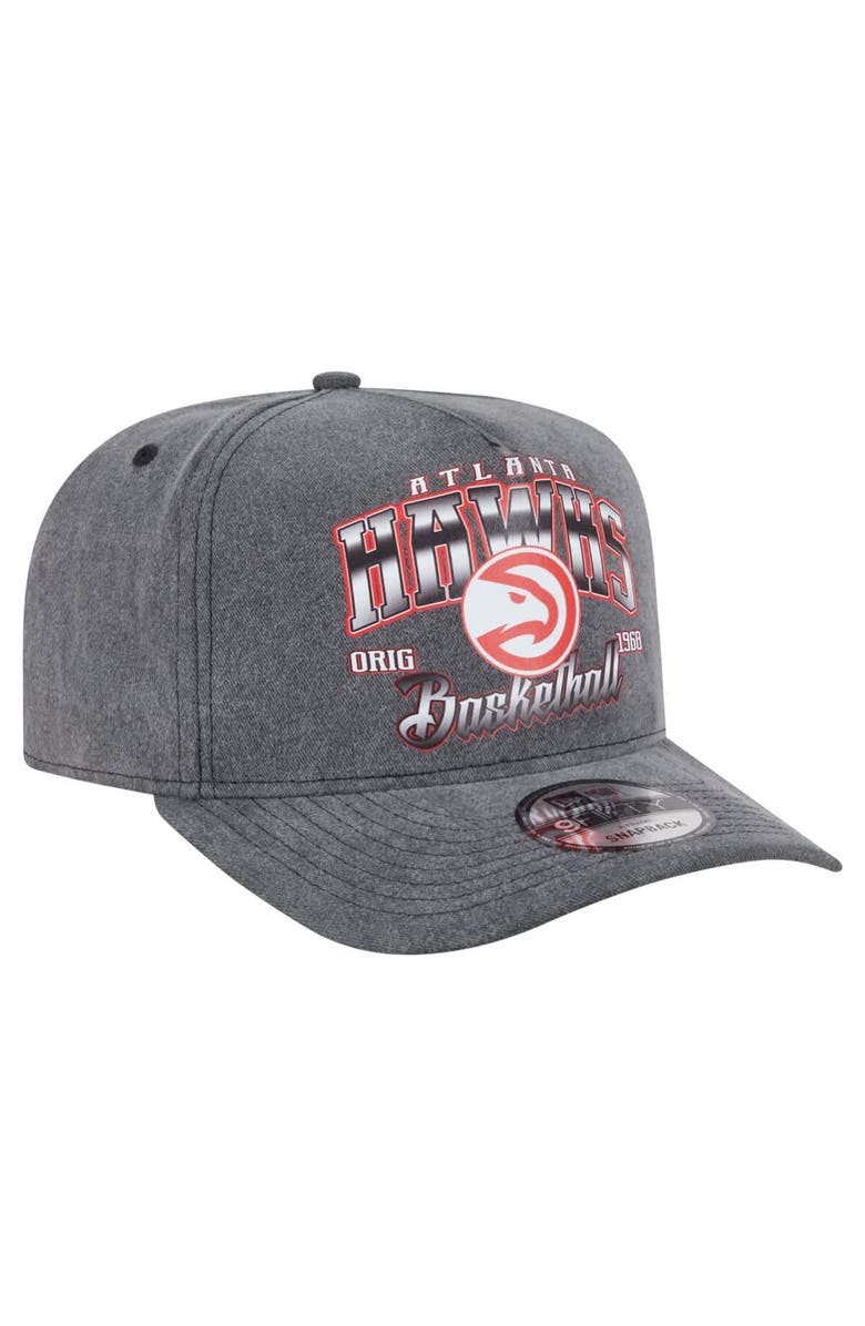 New Era Men's New Era Charcoal Atlanta Hawks Throwback Washed Pre-Curved 9FIFTY Snapback Hat, Alternate, color, Charcoal