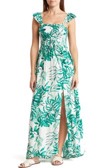 BOHO ME Smocked Off-the-Shoulder Maxi Swim Cover-Up