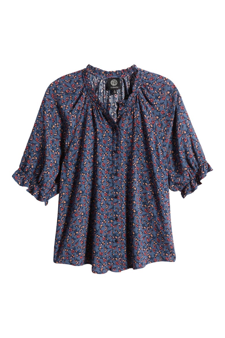 Print Ruffle Blouse, Alternate, color, DENIM DITSY