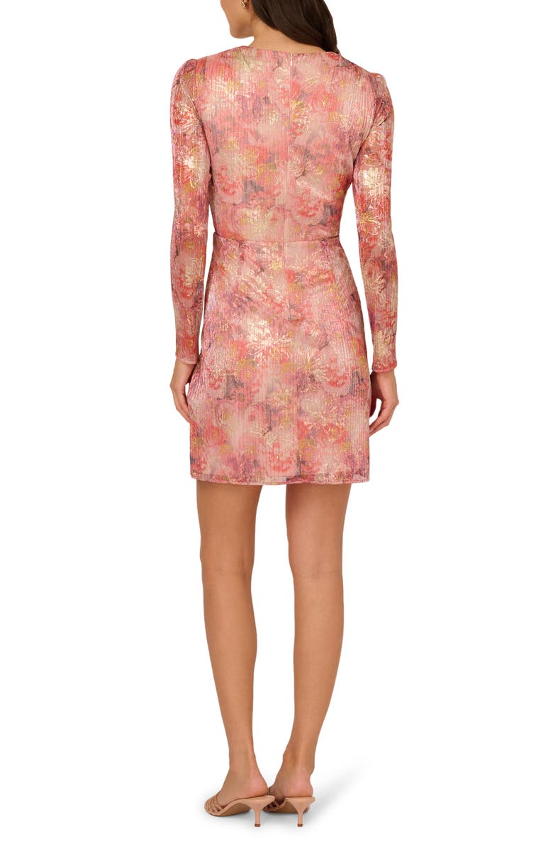 Adrianna Papell Print Metallic Crinkle Long Sleeve Dress, Alternate, color,