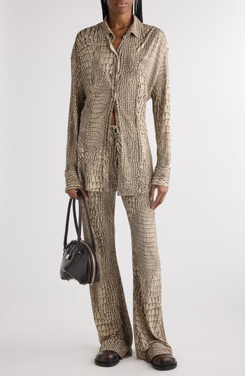 Suri Croc Print Jersey Button-Up Shirt