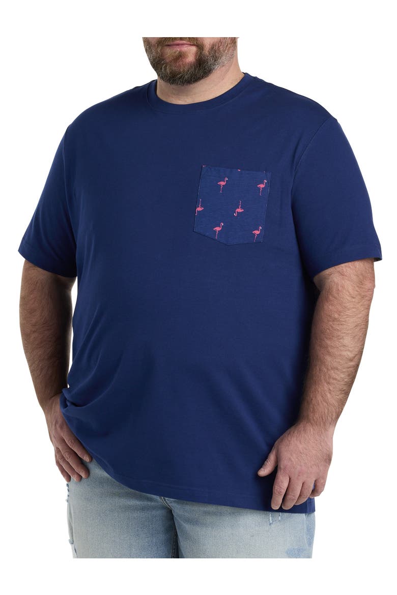 Big & Tall Flamingo Print Pocket T-Shirt, Main, color, NAVY PINK MULTI