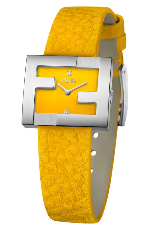 Fendimania Diamond Leather Strap Watch, 24mm x 20mm