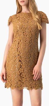 IVONNE Guipure Lace Cap-Sleeve Shift Dress