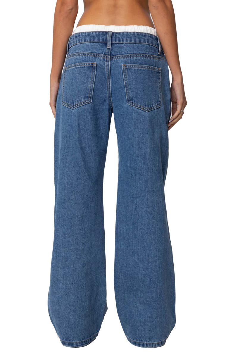 EDIKTED Drawstring Boxer Detail Nonstretch Wide Leg Jeans, Alternate, color, Blue
