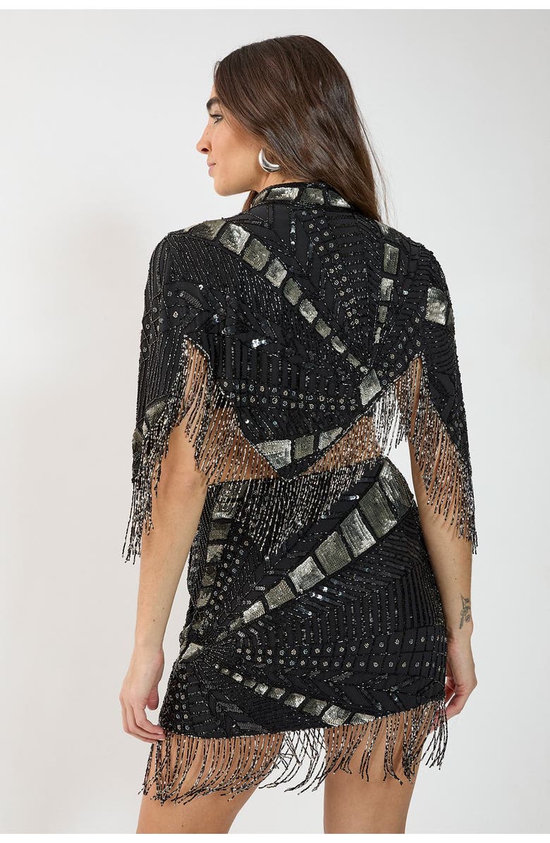 NASTY GAL Panelled Tassel Sequin Mini Skirt, Alternate, color, Black