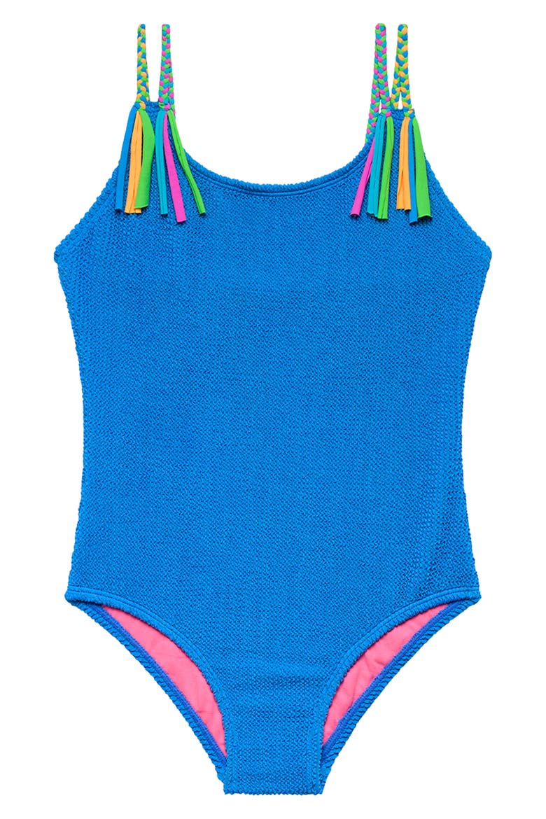 Kids' Braided Fringe One-Piece Swimsuit, Main, color, BLUE SUEDE