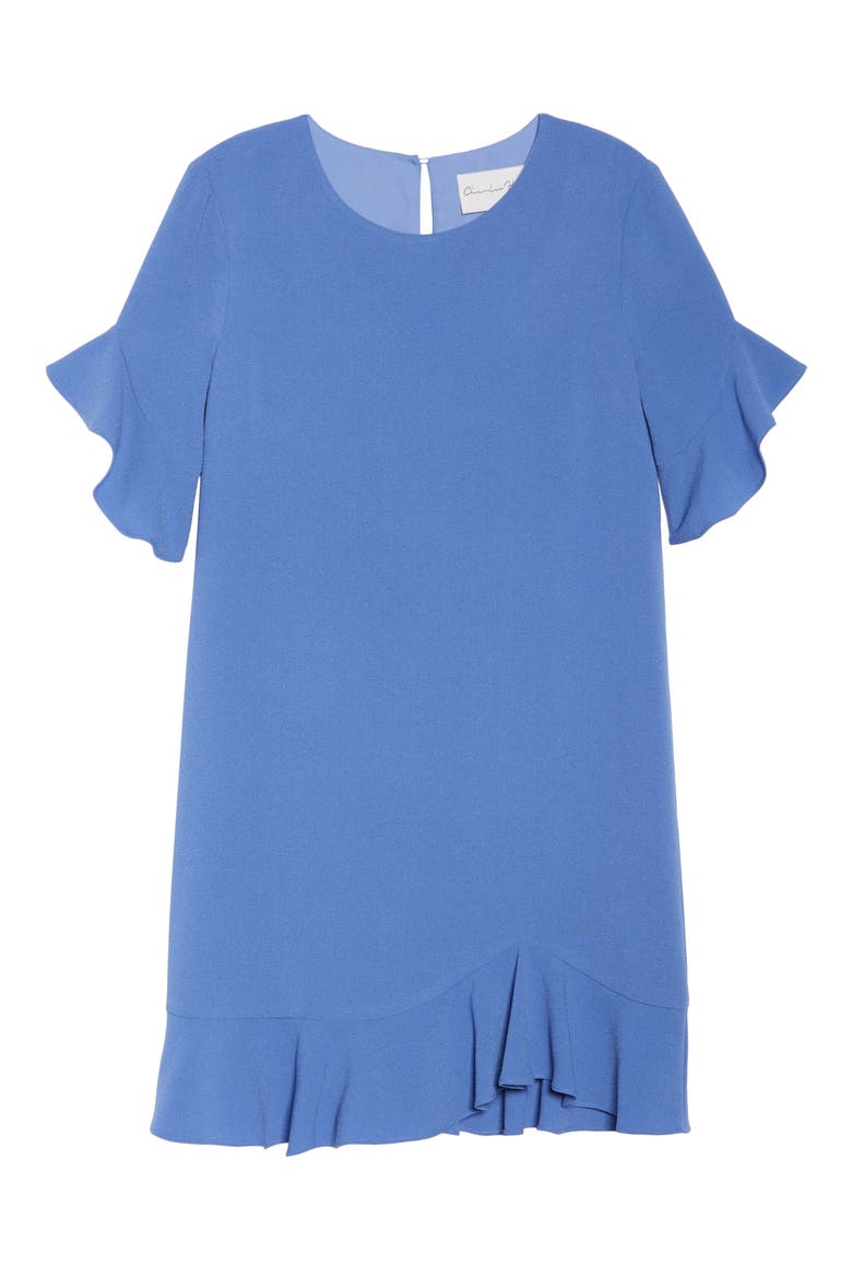 Ruffle Detail Shift Dress, Alternate, color, BLUE JEAN