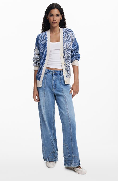Desigual Mixed Stripe Cardigan In Blue