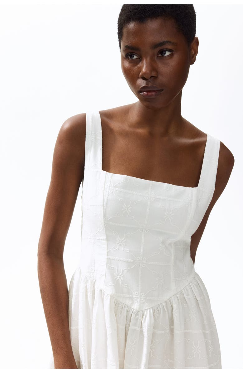 H&M Embroidered Flared-skirt Dress, Alternate, color, White