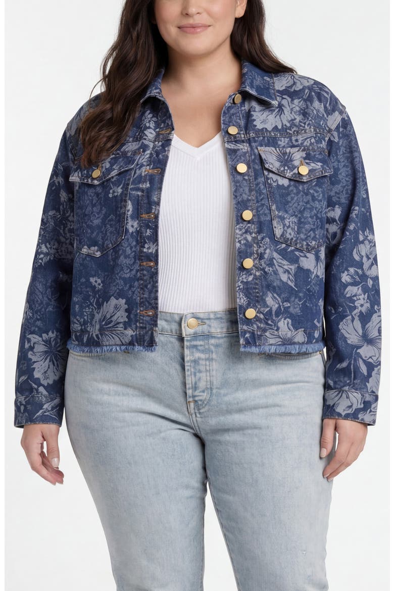 Floral Jacquard Denim Trucker Jacket, Main, color, LAPIS GROVE