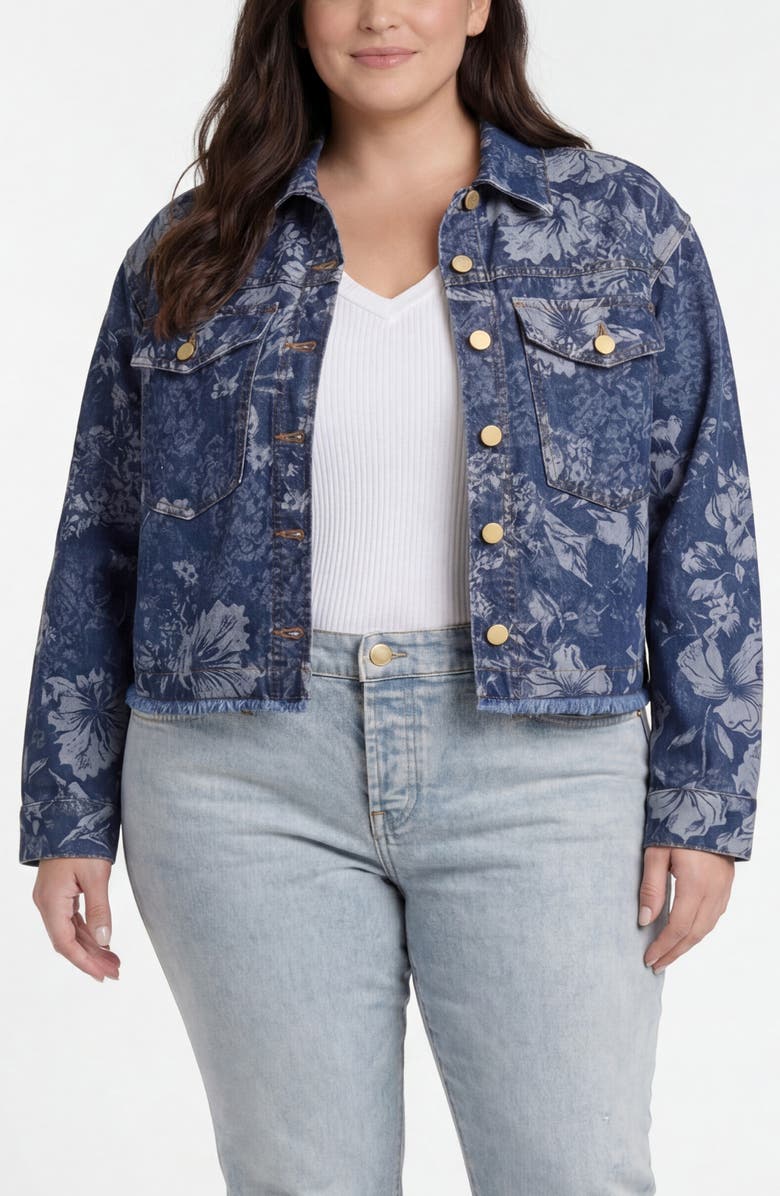 Liverpool Los Angeles Floral Jacquard Denim Trucker Jacket, Main, color, Lapis Grove