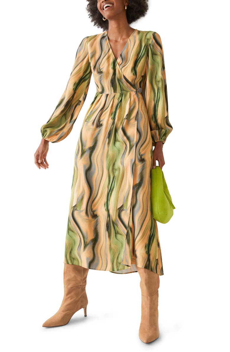 & Other Stories Swirl Print Long Sleeve Wrap Midi Dress, Main, color,