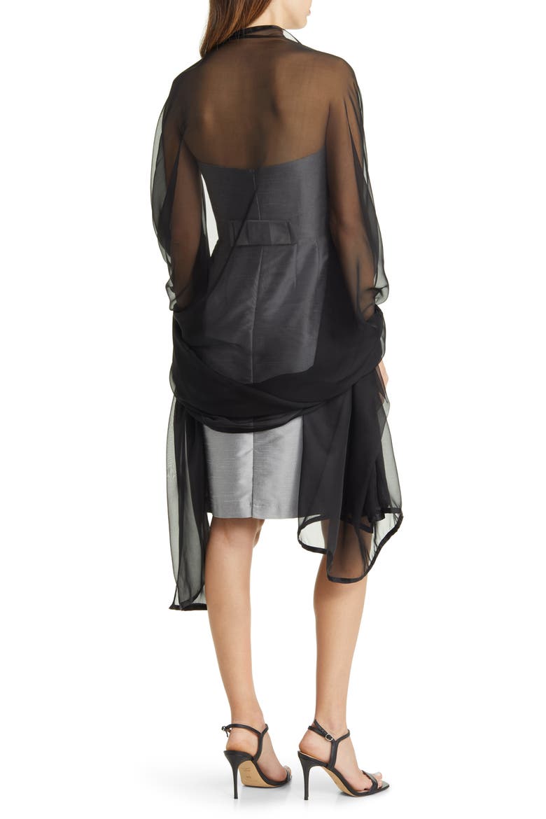Satin Border Silk Chiffon Scarf, Alternate, color, BLACK