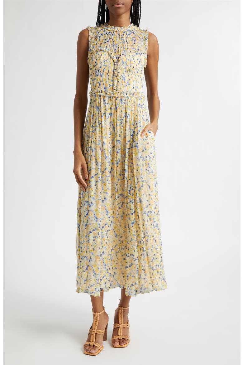 Kasia Floral Silk Midi Dress, Main, color, DAFFODIL