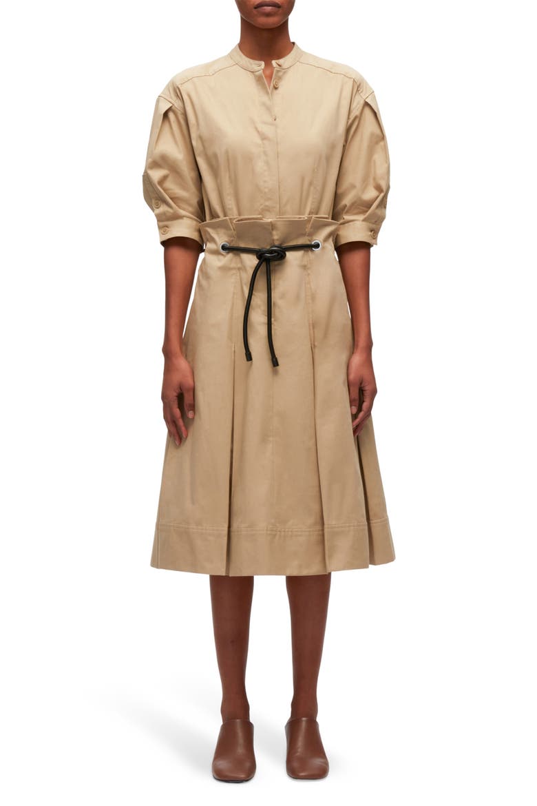 Band Collar Origami Shirt Dress, Main, color, KHAKI