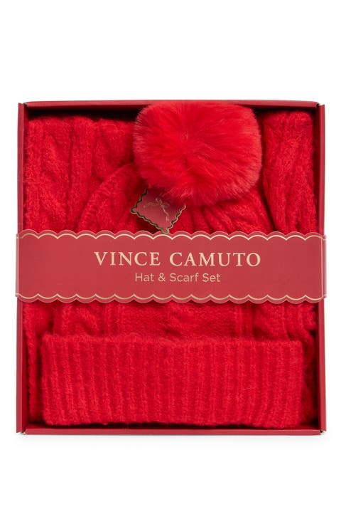 Cable Stitch Scarf & Faux Fur Pompom Beanie Set