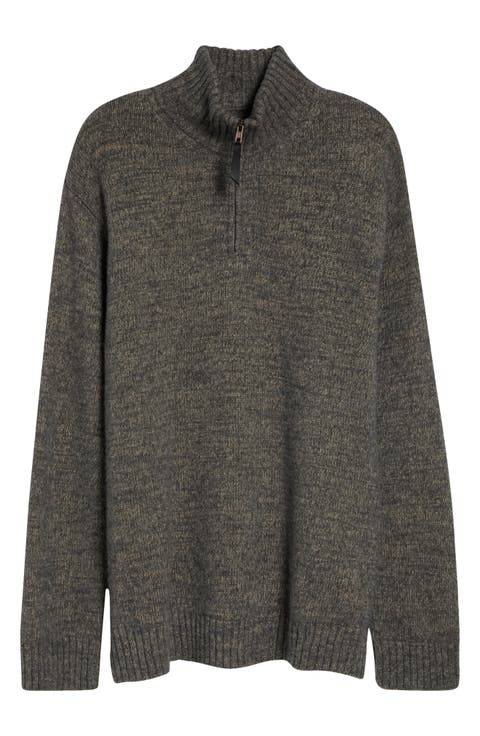 Oversize Cotton & Wool Blend Half Zip Sweater