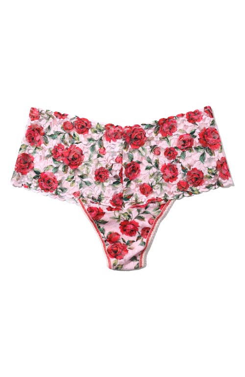 Hanky Panky Floral-print Retro Lace V-kini Briefs In Je' Taime (pink)