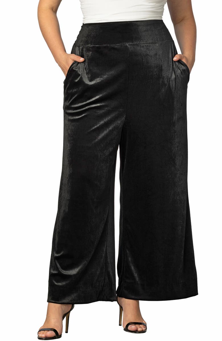 Kiyonna Stretch Velvet Wide Leg Pants, Main, color, Onyx