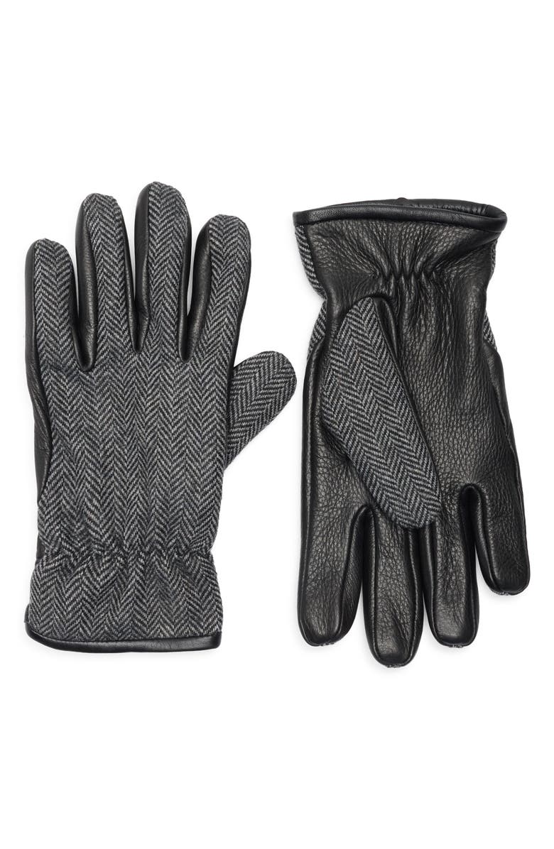 Vince Herringbone Leather Gloves, Main, color, Black