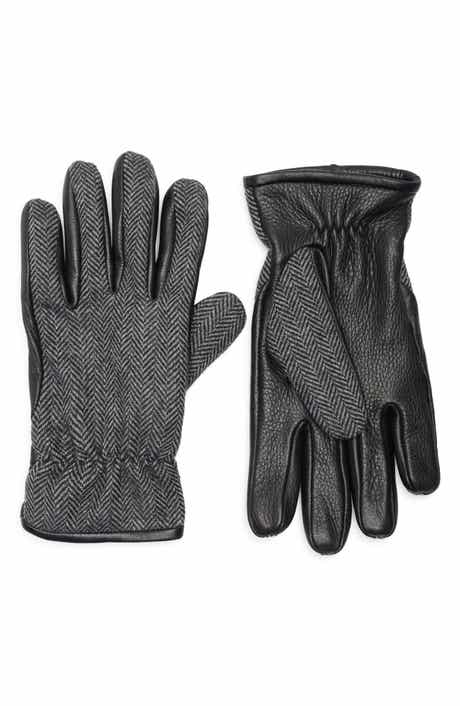 Vince Herringbone Leather Gloves