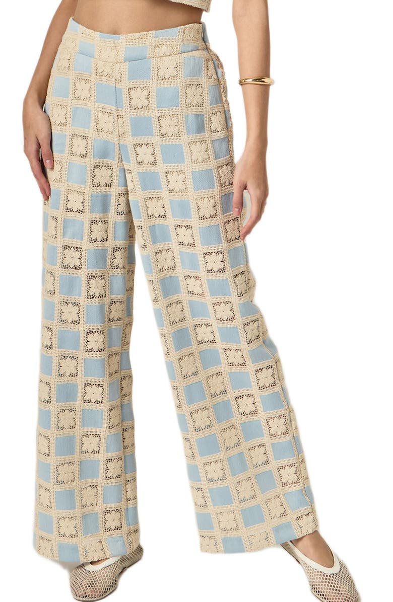 English Factory Embroidered Wide Leg Pants, Alternate, color, Powder Blue