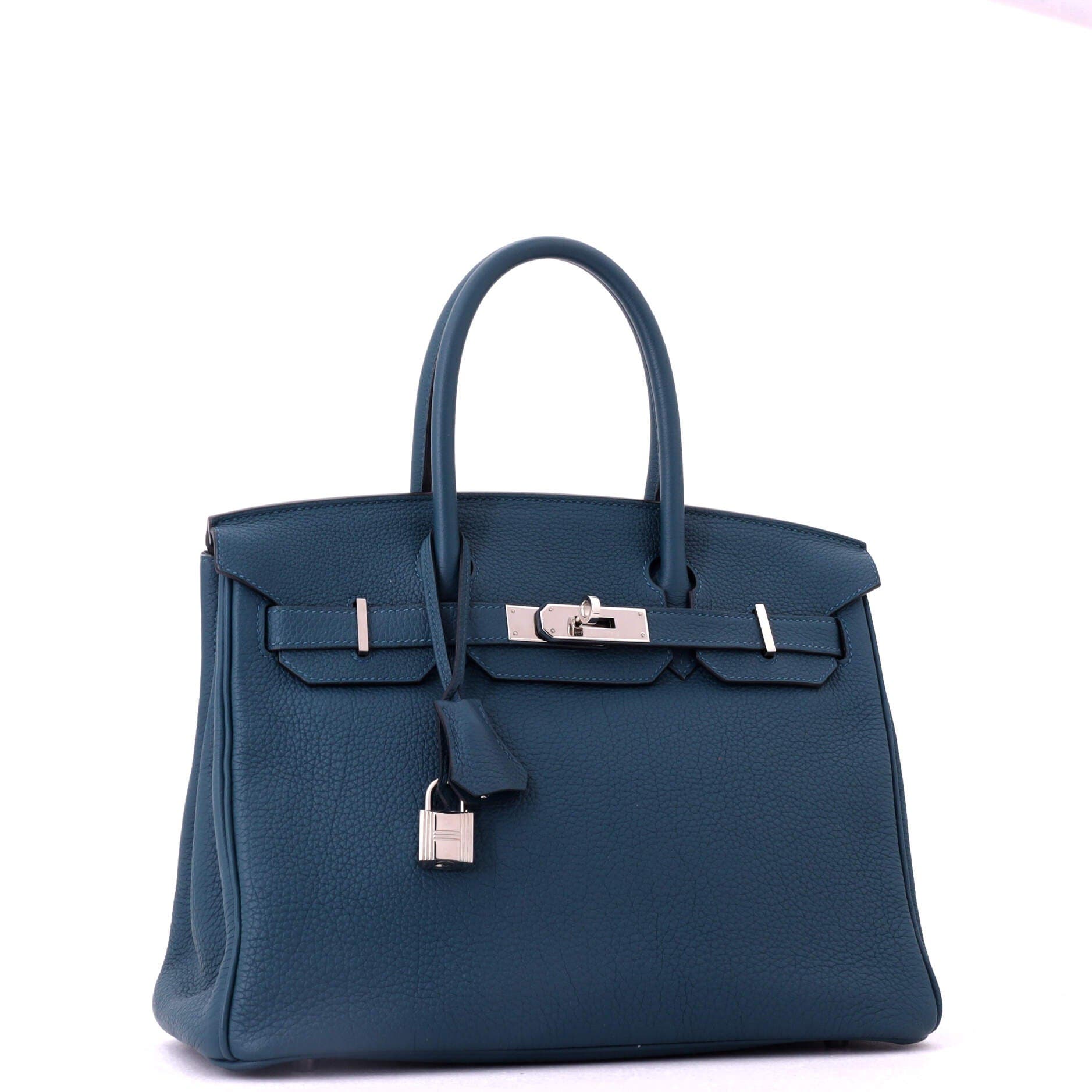 Pre-Owned Hermes Birkin Handbag Blue Togo with Palladium Hardware 30, Alternate, color, Colvert