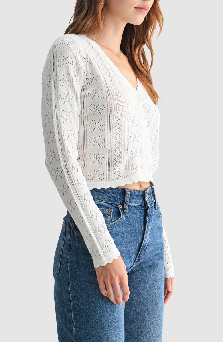 All in Favor Pointelle Button-Up Cardigan, Alternate, color, Ivory