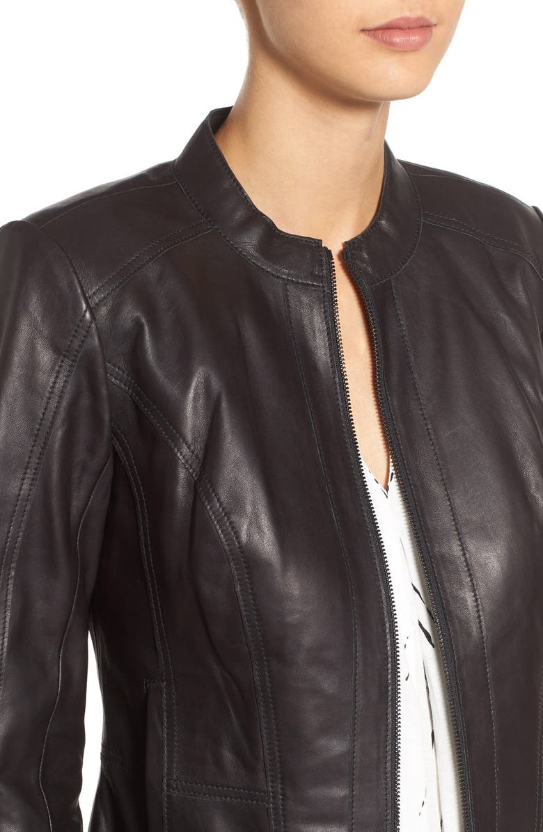 Halogen<sup>®</sup> RAW EDGE SEAMED LEATHER JACKET, Alternate, color,