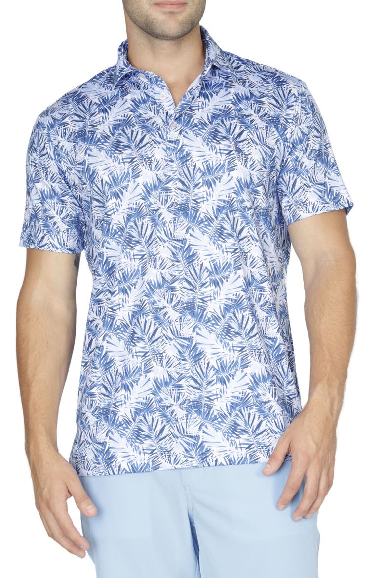 Cobalt Blue Leaves Performance Polo, Main, color, COBALT