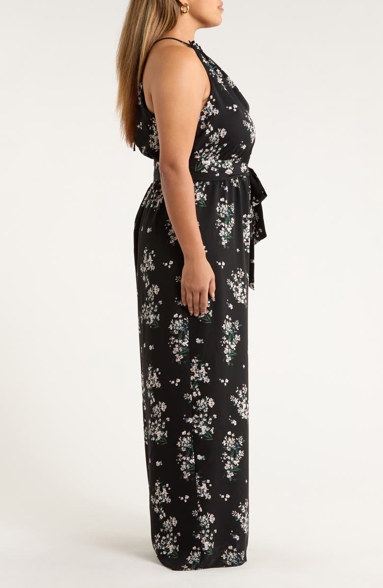 SUGARLIPS Magnol Floral Print Sleeveless Jumpsuit, Alternate, color, Black-Pink