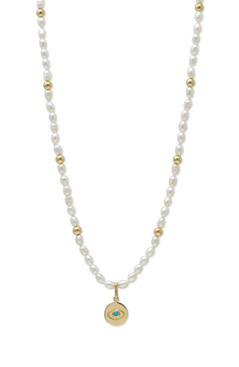 Bohème Baroque Seed Pearl Evil Eye Pendant Necklace