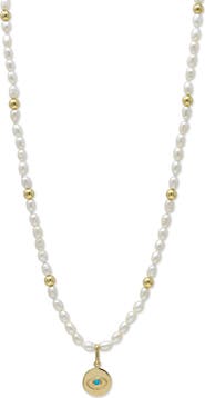 Anzie Bohème Baroque Seed Pearl Evil Eye Pendant Necklace