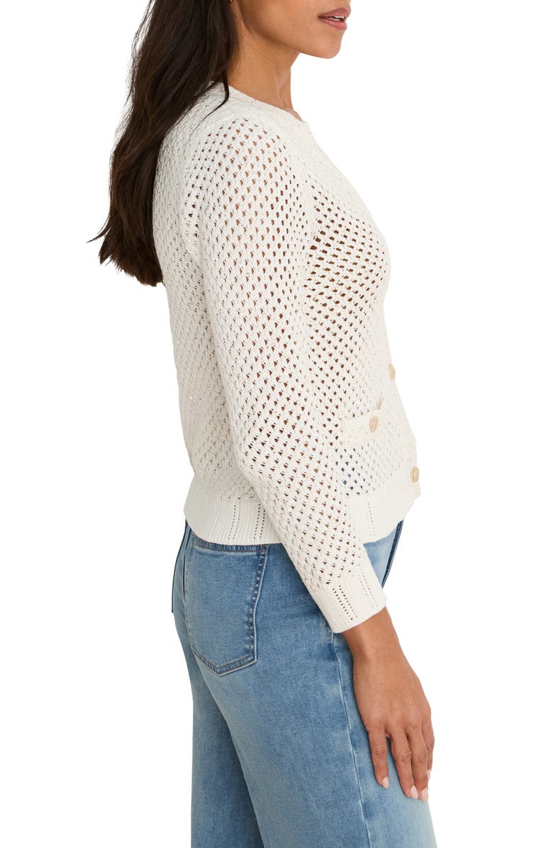 NIC+ZOE Sequin Glow Open Stitch Cardigan, Alternate, color, Milk White