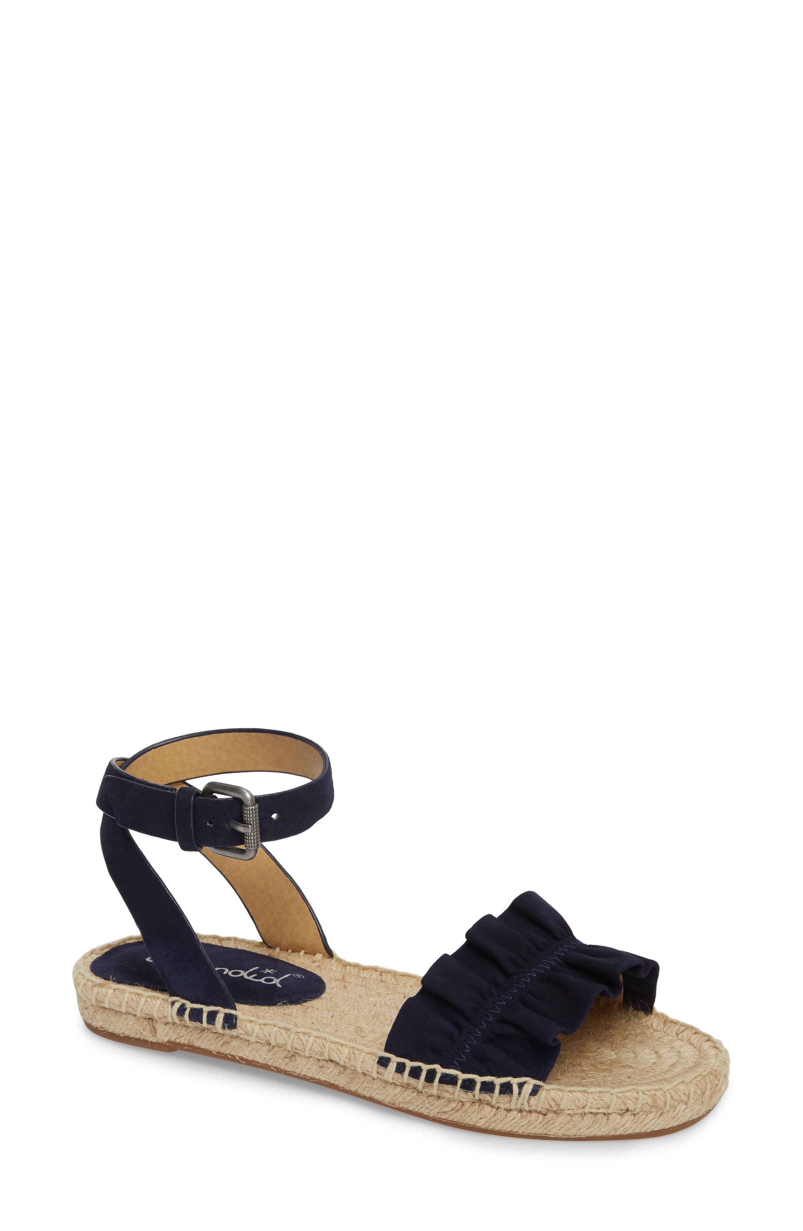 Becca Ruffled Espadrille Sandal, Main, color, NAVY SUEDE