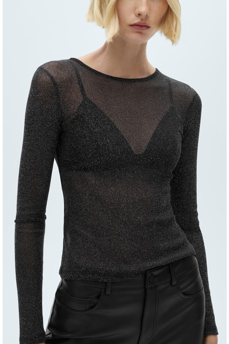 Sheer Metallic Top, Alternate, color, BLACK