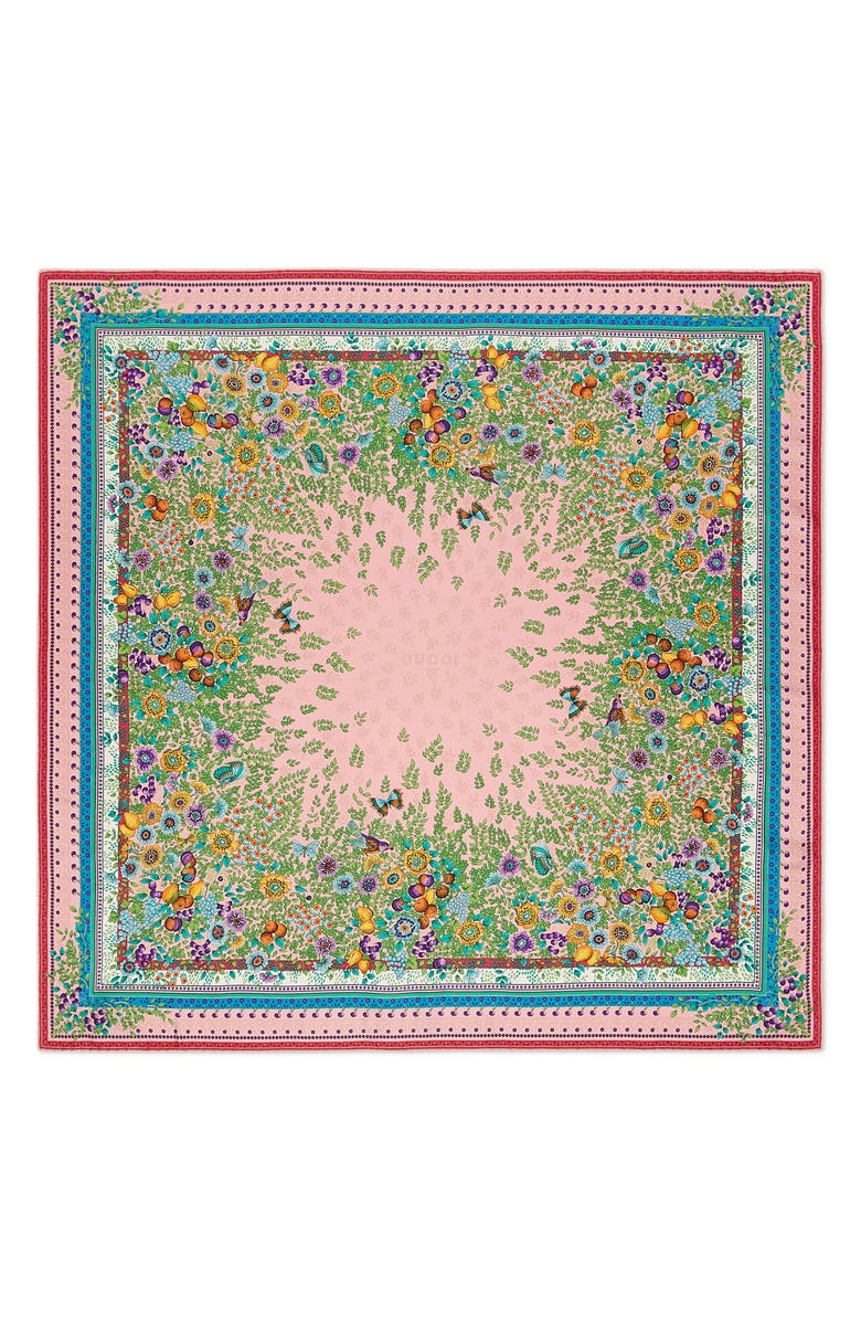 Gucci Liberty Flowers Fouland Silk Square Scarf, Main, color, Pink