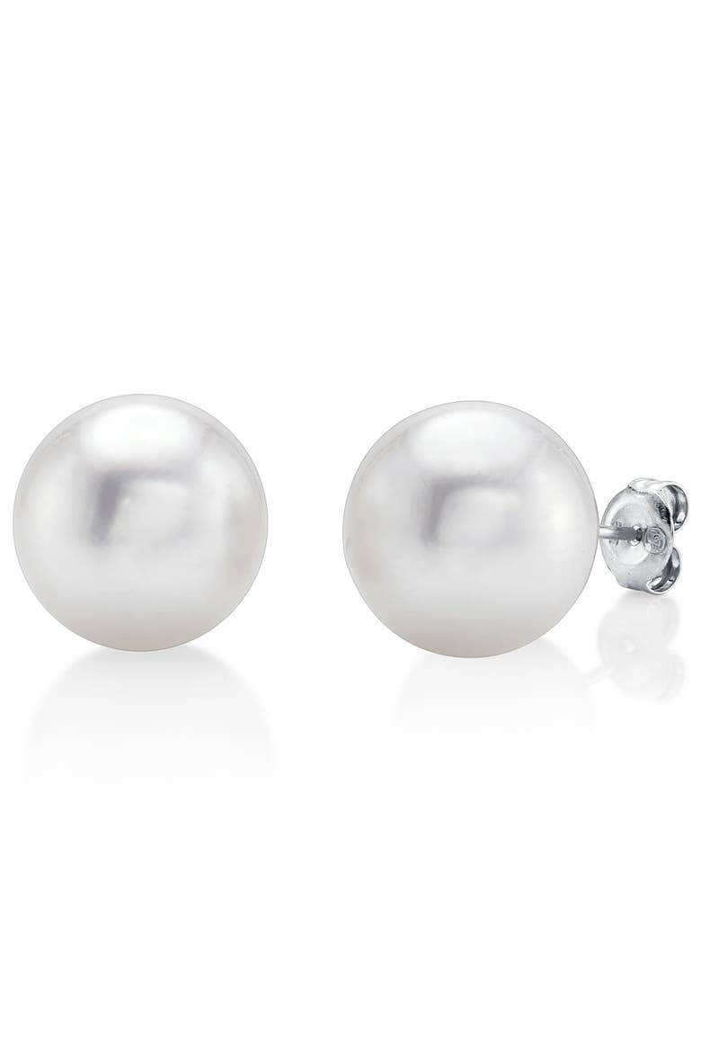 11mm South Sea Round Pearl Stud Earrings, Main, color, White Gold