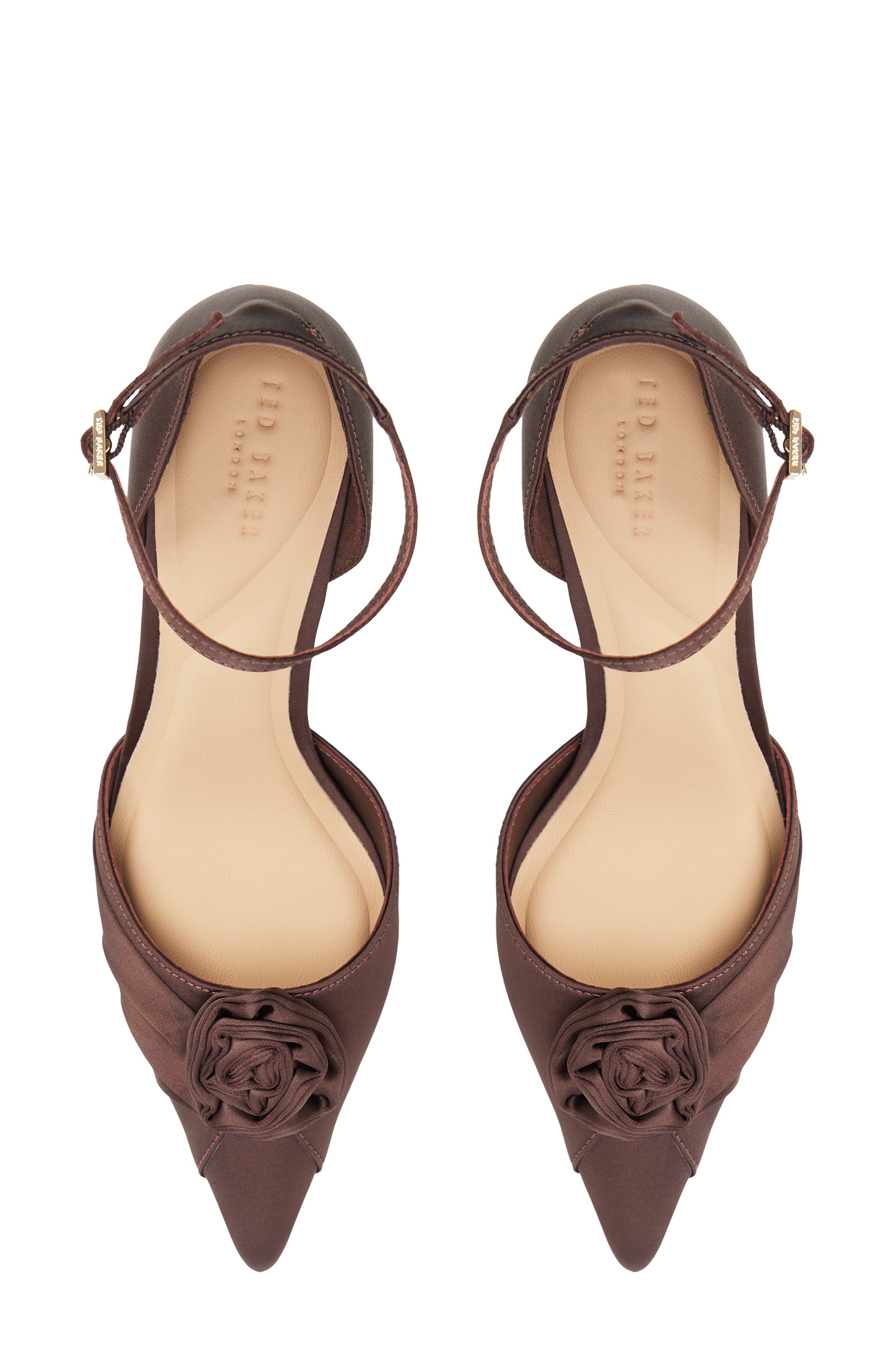 Grace Rosette Pointed Toe Pump, Alternate, color, DARK BROWN