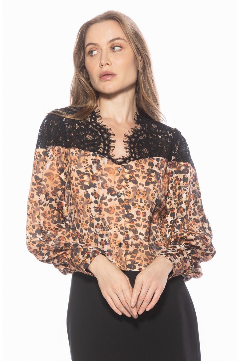 Bryne Lace Trim Top, Alternate, color, LEOPARD