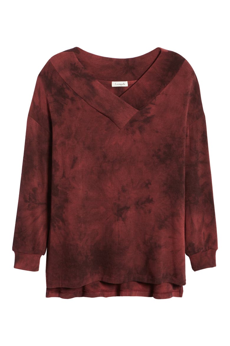 Wide Neck Tie Dye Tunic Pullover, Alternate, color, BURGUNDYME