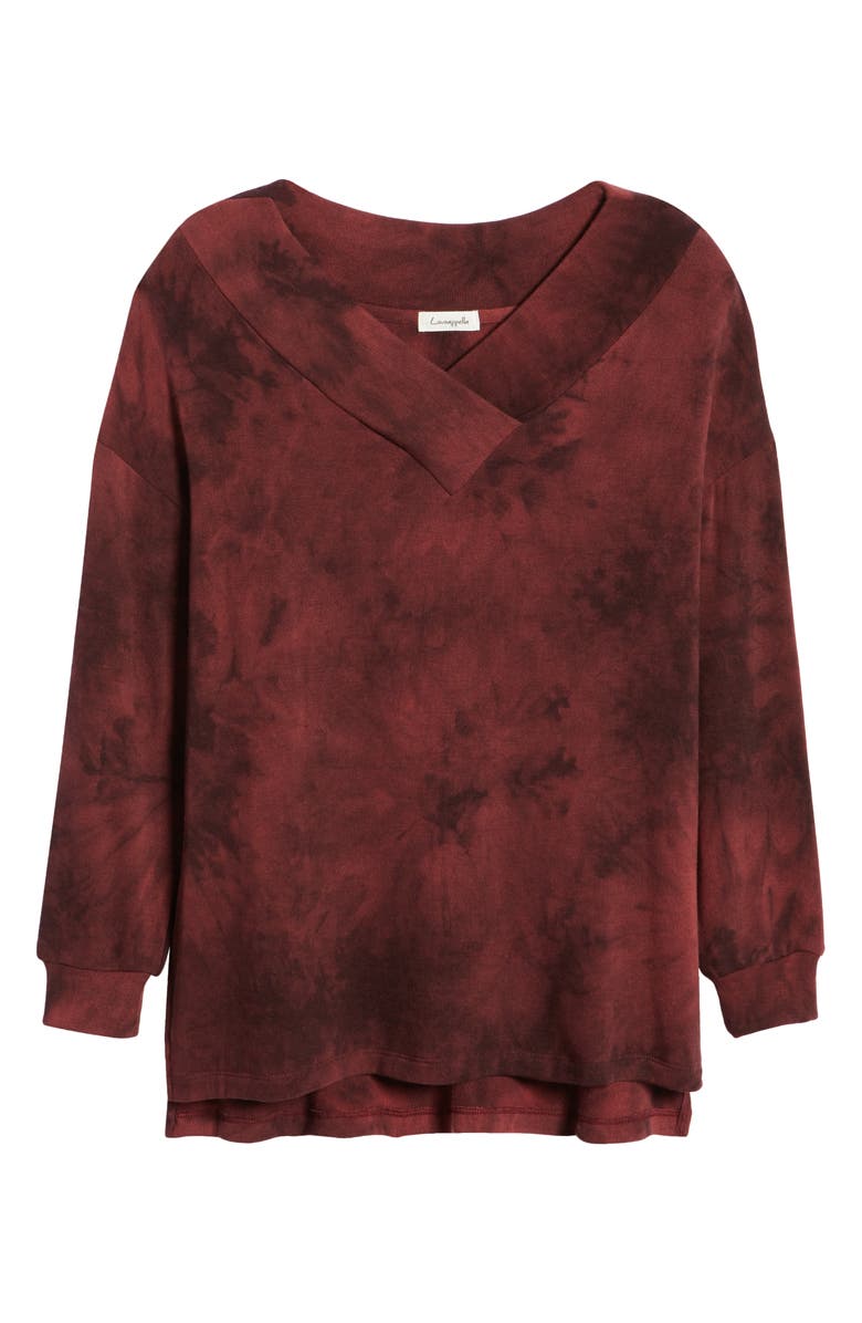 Loveappella Wide Neck Tie Dye Tunic Pullover, Alternate, color, Burgundy/ Merlot
