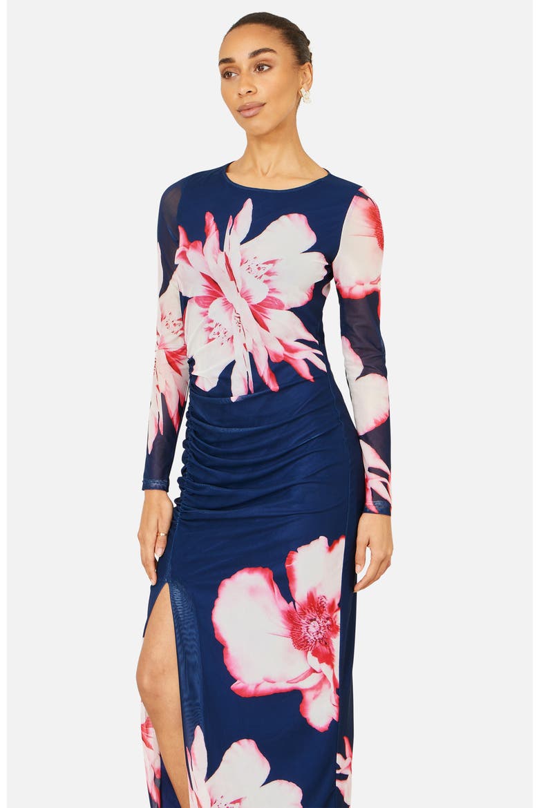 Long Sleeve Mesh Maxi Dress, Alternate, color, Navy