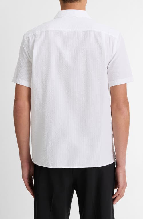 Vince Short Sleeves Textured Fabric Shirt With Chest Pockets In Blanco