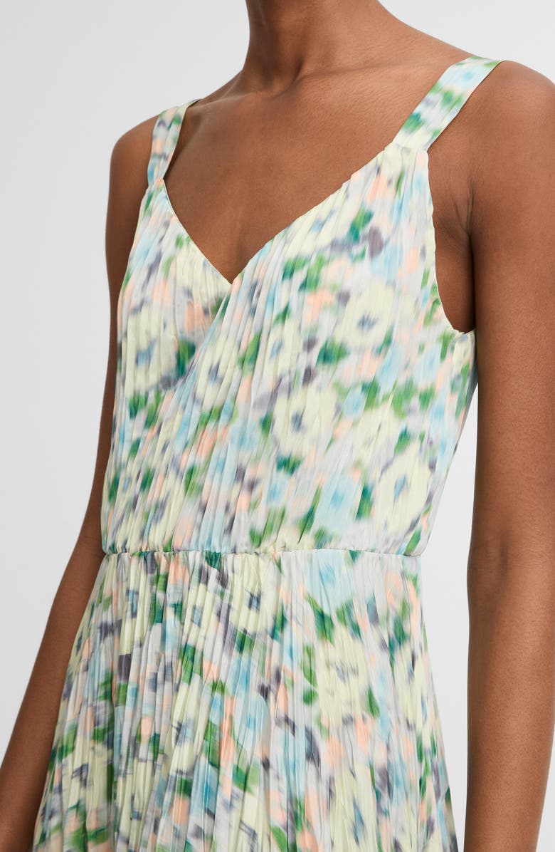 Vince Painted Garden V-Neck Pleated Dress, Alternate, color, Herb Petal