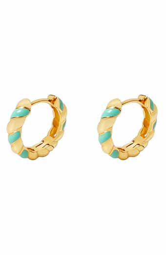 ARGENTO VIVO Mint Enamel Twisted Huggie Hoop Earrings