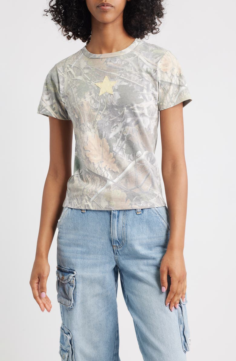 GOLDEN HOUR Star Appliqué Cotton Graphic T-Shirt, Main, color, Leaf Camo