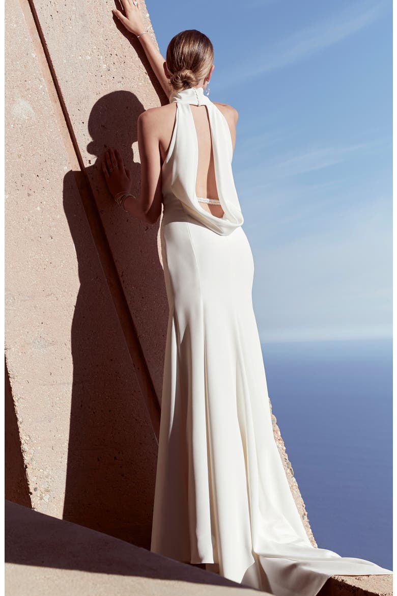 Hunter Halter Georgette Wedding Dress, Alternate, color, IVORY