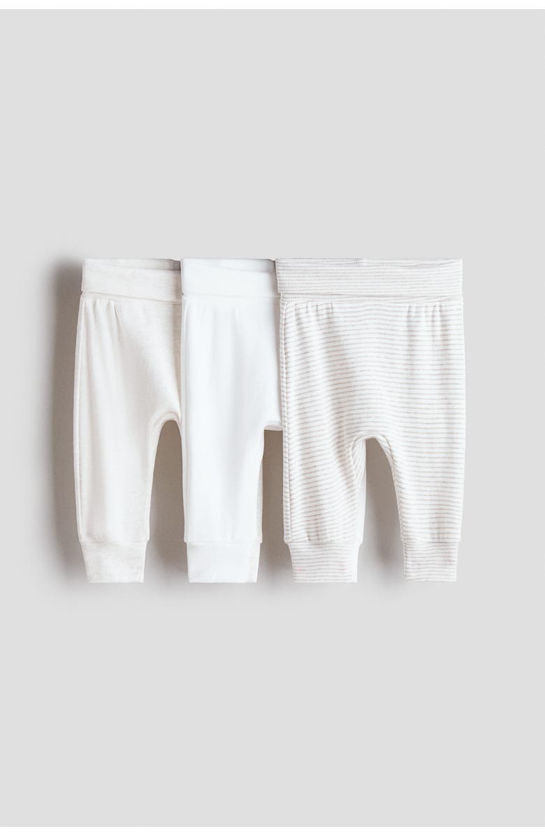 H&M 3-pack Foldover-waist Trousers, Main, color, Beige Melange/Natural White